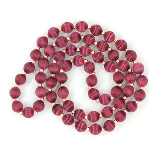 VINTAGE SPUN SILK red bead necklace flapper, over the head style 30" long
